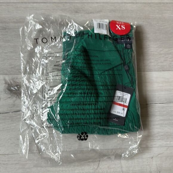 Tommy Hilfiger Women Cotton Johnny Collar Cable Knit Sweater Green Size XS NWT - Picture 4 of 6